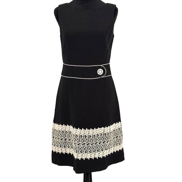 Alexandra Bartlett Dresses & Skirts - Vtg Alexandra Bartlett Dress Womens 8 Black Textured Dress Lace Hem 80s Coquette